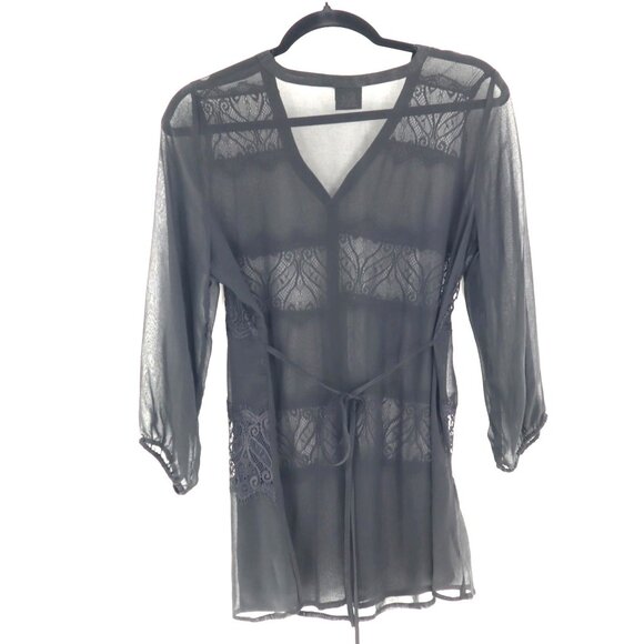 Vanity Sheer Lace Top Womens M Black Witchy Boho Gypsy Goth Whimsigoth Grunge - Picture 3 of 7